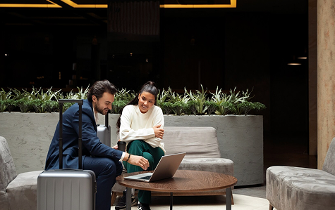 Modern hotel lounge with comfortable seating